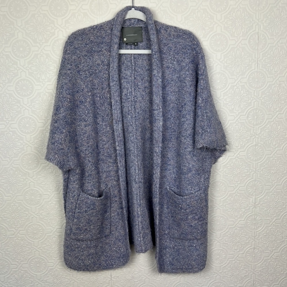 Anthropologie Open Cardigan Sweater Heathered Wool Short Sleeve One Size OS Cozy